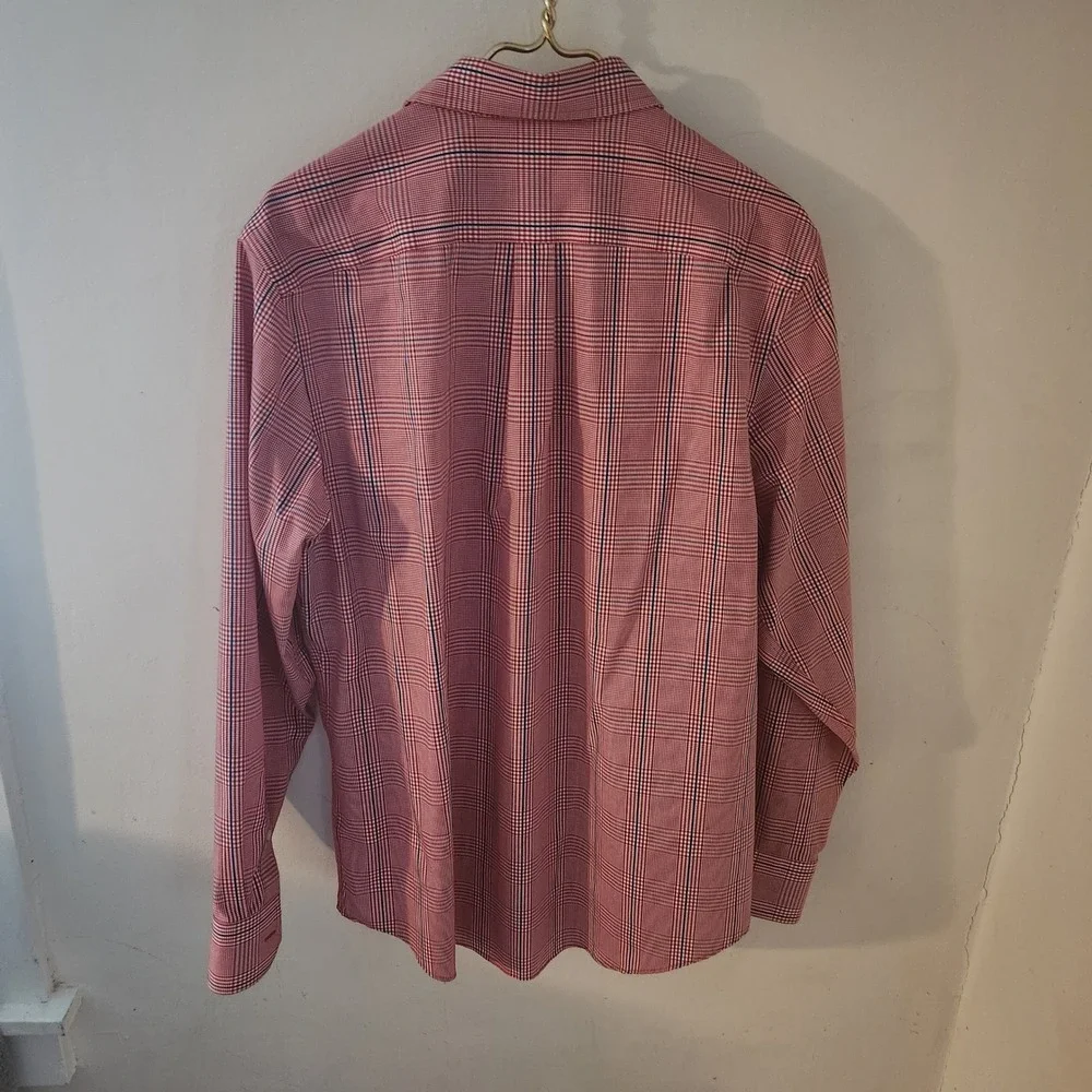 Banana Republic Mens Non Iron Classic Fit Shirt Red Glen Plaid Cotton Large‎ L